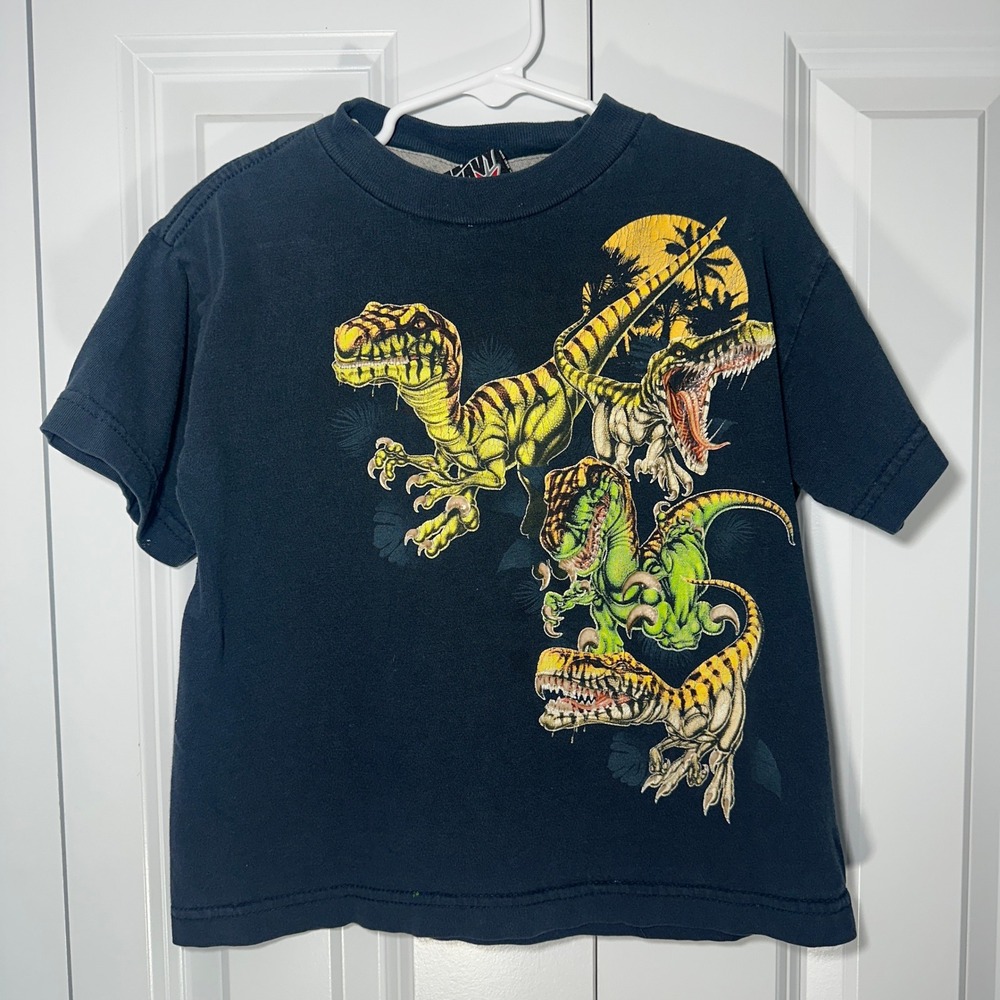 Top Heavy T-Shirt Kids 5/6 Black Dinosaur Graphic T-Rex Raptor Vintage 2007